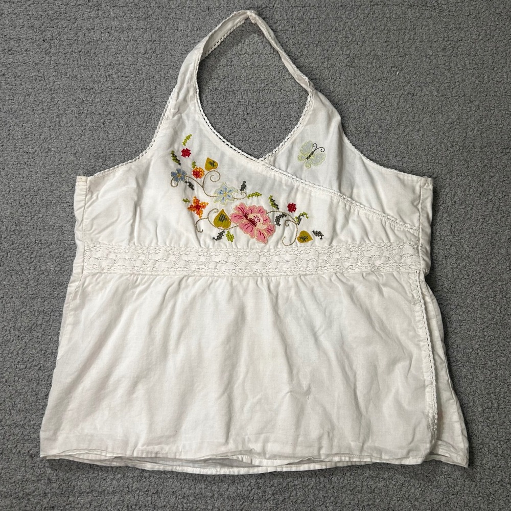 GAP Halter Top Y2K Embroidered XXL White Soft Girl Cottagecore Fairy Boho